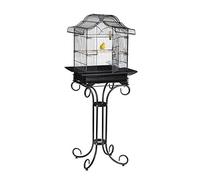 Relaxdays Bird Cage, Birdcage with Stand, Canaries, Finches, Perch, Feeding Bowl, H x W x D 146.5 x 55 x 50 cm, Black