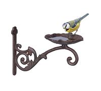 Relaxdays Bird Feeder, Cast Iron, Wall Mounted, Water Bowl in Leaf Shape, Bath, Antique Design, 18 x 27 x 13 cm, Brown