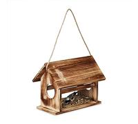 Relaxdays Bird Feeder, Flamed Fir Wood, to Hang or Place Outside, Wildlife Feeding Station, HWD: 24 x 30 x 21 cm, Brown
