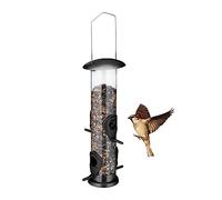 Relaxdays Bird Feeder for Hanging, Feeding Station, Safe from Predators, Easy to Refill, Plastic & Metal, 42x13cm, Black, Iron 50%