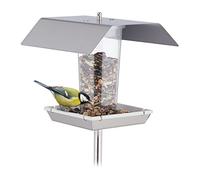 Relaxdays Bird Feeder, Garden & Balcony, Hanging or Mountable in Ground, Stainless Steel, Silver