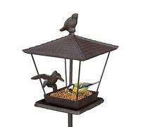 Relaxdays Bird Feeder with Ground Spike, Cast Iron, Feeding Station, HWD: Approx. 115 x 15 x 16 cm, Birdhouse, Brown