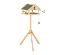 Relaxdays Bird Feeder with Stand, Weatherproof Roof, Garden, Balcony & Terrace, Wooden, Spruce, 80% Wood, Light Brown, 120 x 37 x 37 cm