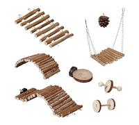 Relaxdays Bird Toy, 8-Piece Set, Cage Accessories, Sitting Perch, Hang Up, Parrot, Budgie, Canary, Play, Safe, Natural, Wood, 3.5 x 31 x 11 cm