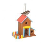Relaxdays Birdhouse, Wooden Hanging Bird Villa with Feeder, 30.5 x 32.5 x 19 cm, for Garden & Balcony