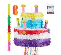 Relaxdays Birthday Cake Piñata Set with Confetti