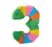 Relaxdays Birthday Piñata, Number 3, Hanging Pinata for Children and Adults, Fillable, Colorful