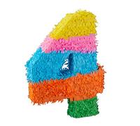 Relaxdays Birthday Piñata, Number 4, Hanging Pinata for Children and Adults, Fillable, Colorful