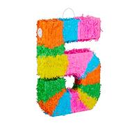 Relaxdays Birthday Piñata, Number 5 Hanging Pinata for Children and Adults, Fillable, Colourful