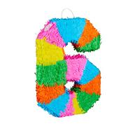 Relaxdays Birthday Piñata, Number 6 Hanging Pinata for Children and Adults, Fillable, Colourful