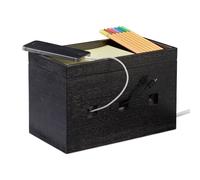 Relaxdays Bamboo Cable Box, Hide Lead Extensions & Cables, Desk Organiser, 16.5x25.5x14cm, Black