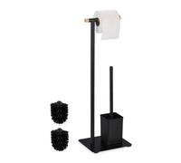 Relaxdays Black Bamboo & Stainless Steel WC Set