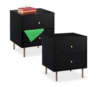 Relaxdays Black Bedside Cabinet with 2 Drawers