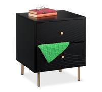 Relaxdays Black Bedside Cabinet with 2 Drawers