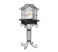 Relaxdays Bird Cage, Birdcage with Stand, Canaries, Finches, Perch, Feeding Bowl, H x W x D 146.5 x 55 x 50 cm, Black