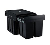 Relaxdays 4-compartment built-in trash can, pull-out kitchen trash can for base cabinet, ABS, black, 35.1 x 34.3 x 48 cm,10031541