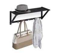 Relaxdays Wall Coat Rack with Shelf, Wardrobe Rail 5 Hooks, Hallway & Bathroom, Modern, Metal, 23 x 65 x 25 cm, Black