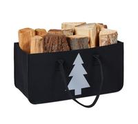 Relaxdays Black Felt Firewood Bag with Tree Motif