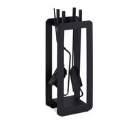 Relaxdays 5-Piece Fireplace Companion Set Steel Utility Accessories, Modern, Stand, Tongs, Shovel, Poker & Broom, Black, 60 x 22.5 x 16 cm