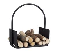 Relaxdays Firewood Basket, Large Fireplace Wood Cradle, Metal Log Holder, H x W x D 47 x 40 x 30 cm, Black