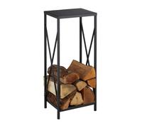 Relaxdays Firewood Storage Stand, Logs Rack for Indoors, Powder-Coated Metal, Wood Shelf, HWD: 80 x 34 x 25 cm, Black, Steel