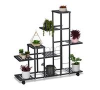 Relaxdays Black Flower Stand on Wheels