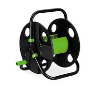 Relaxdays Reel, 30 m 1/2" Hoses, Freestanding, H x W x D: 38 x 42 x 31 cm, Steel, Plastic, Black/Green