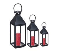 Relaxdays Lanterns Set of 3, Decorative Candle Holders for Outdoors & Indoors, 3 Sizes, Metal and Glass, Black, Iron