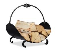 relaxdays Firewood Basket Metal, Elegant Wood Carrier with Handle, Inside, for Fireplace, HWD: 42.5 x 43.5 x 30cm, Black, Steel