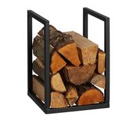 Relaxdays Firewood Rack, Fireplace Companion, Wood Stacking for Indoors, Log Storage, Metal, HWD: 40 x 30 x 30 cm, Black, Iron