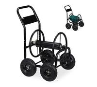 Relaxdays Hose Trolley, Up to 75 Meters, 4 Wheels, H x W x D: 95.5 x 61 x 72 cm, Steel, Black