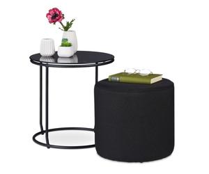 Relaxdays Black Side Table with Stool