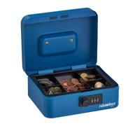 Relaxdays Cash Box, Coin Counter Tray Combination Lock Steel Portable Change & Notes, H x W x D: 8.5 x 20 x 17 cm, Blue, 8,5 x 20 x 17 cm