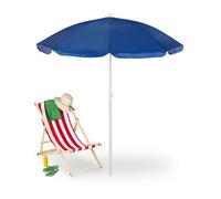 Relaxdays Parasol, Ø 160cm, Height Adjustable, Foldable, Camping, UV Protection, Round Beach & Balcony Umbrella, Blue, Polyester, 185 x 160 cm