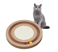 Relaxdays Board, Ø 27.5 cm, MDF & Sisal, Cat Toy for Engagement, Scratch Roundabout with Ball Track, Fibreboard, 2.5x27.5x27.5 cm