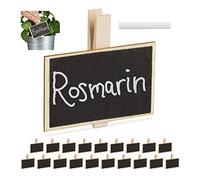 Relaxdays Board Clips, 20x Set, Labelling, Re-usable, in halk, Wooden Signs, HxWxD: 7 x 7.5 x 1.5 cm, Natural/Black