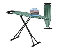 Relaxdays Board for Steam Irons, 121 x 39 cm, Height Adjustable, Folding, Cotton Cover, Rest, Green/Black, Plastic, Steel