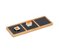 Relaxdays Board with Slate Plates, for Serving Appetizers, HWD: 1.5 x 34 x 12 cm, Bamboo, Natural/Anthracite