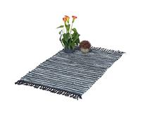 Relaxdays Boho Runner Rug, Cotton and Leather, Non-Slip, Hand-Woven, with Tassels, for Living Area, 60x100 cm, Grey, Real