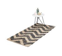Relaxdays Boho Runner Rug, Jute, Non-slip, Hand-Woven, for Hallway, Kitchen, Zigzag Pattern, 70 x 140 cm. Black/Beige