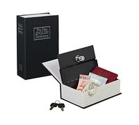 Relaxdays Book Safe with Key, Small, in Book Shape, Steel Compartment, 18 x 11.5 x 5.5 cm, Black