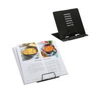 Relaxdays Book Stand, Set of 2, Cookbook Holder, Height Adjustable, for Reading, Kitchen Recipe Support, Steel, Black