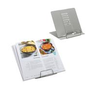 Relaxdays Book Stand, Set of 2, Cookbook Holder, Height Adjustable, for Reading, Kitchen Recipe Support, Steel, Grey, 100%, 2-Set