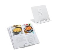 Relaxdays Book Stand, Set of 2, Cookbook Holder, Height Adjustable, for Reading, Kitchen Recipe Support, Steel, White, 18 x 21 x 16.5 cm
