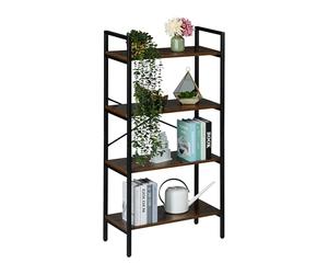 Relaxdays Bookcase, 4 Tiers, 122x60x32 cm, Shelving Unit, Industrial, Open Storage, Free-Standing Bookshelf, Brown/Black