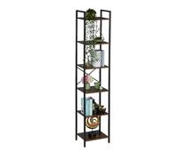 Relaxdays Bookcase, 6 Tiers, 187x40x32 cm, Shelving Unit, Industrial, Open Storage, Free-Standing Bookshelf, Brown/Black, Fibreboard, Iron