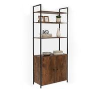 Relaxdays bookcase, HWD: 159.5 x 60 x 24 cm, 6 shelves, storage unit, MDF, metal, freestanding, brown/black, Fibreboard, Iron