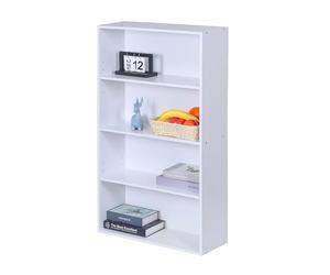 Relaxdays bookcase, HxWxD: 108 x 60 x 24 cm, 4 compartments, adjustable shelves, free-standing living room shelf, white