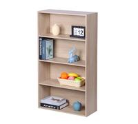 Relaxdays Bookcase, 4 Compartments, Adjustable Shelves, Freestanding Oak, 108x60x24 cm