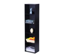 Relaxdays bookcase, HxWxD: 132 x 32 x 24 cm, 5 compartments, cube bookcase, open shelf for living room, black